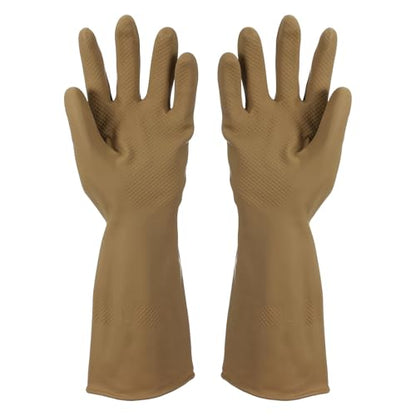 uxcell Rubber Cleaning Gloves, Reusable Household Dishwashing Long Rubber Gloves with Non-slip Grip - color: Brown, size: Large