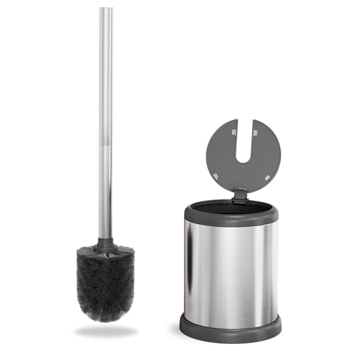 ToiletTree Products Toilet Brush with Lid - Sleek Toilet Bowl Brush and Holder - Toilet Scrubber Brush Set with Heavy-Weight Base - Lidded Toilet Bowl Cleaner Brush and Holder - Chrome - style: Stainless Steel