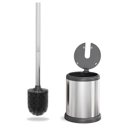 ToiletTree Products Toilet Brush with Lid - Sleek Toilet Bowl Brush and Holder - Toilet Scrubber Brush Set with Heavy-Weight Base - Lidded Toilet Bowl Cleaner Brush and Holder - Chrome - style: Stainless Steel