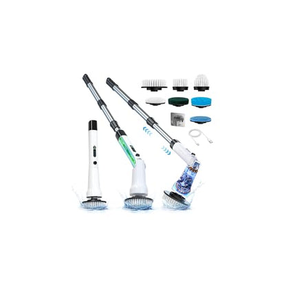 Electric Spin Scrubber, Hillyfe Bathroom Scrubber Electric with 7 Replaceable Brush Heads, IPX7 Waterproof,300/400 RPM, 3 Adjustable Length,Scrubber Brush Electric for Bathtub Floor,White - color: White