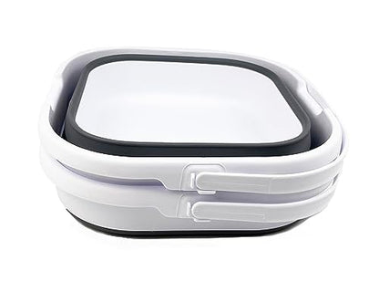 SAMMART 9.5L (2.5 Gallon) Collapsible Rectangular Handy Basket/Bucket (White/Steel Grey(Set of 2)) - color: White/Steel Grey(set of 2)