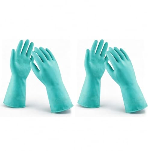 LADWA Non-Slip Household Cleaning Reusable Dishwashing Gloves for Kitchen Gardening Flexible Long-lasting Waterproof Gloves - color: Green, size: Pack of 5