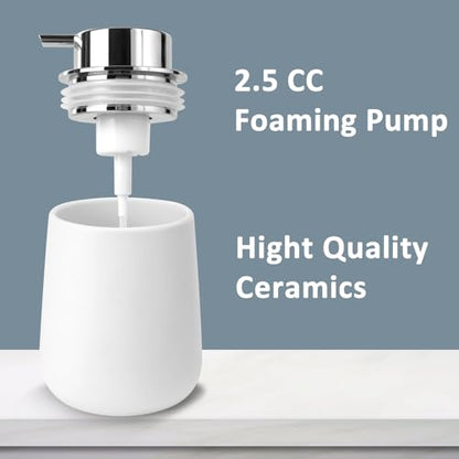 Soap Foaming Dispenser Ceramic with Easy-to-Press Pump Hand Foam Dispenser for Shampoo Bathroom Kitchen 12 oz - color: Foam-silverwhite