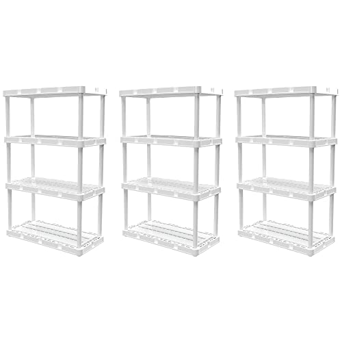 Gracious Living 3 Pack Light Duty Storage Shelves, Knect-A-Shelf 4-Shelf Ventilated Shelving Rack Organizer for Home, Garage, Basement & Laundry, White - color: 4 Shelf - White, size: 3 Pack