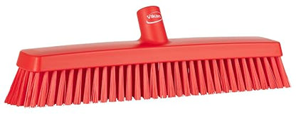 Vikan 31754 16" Heavy-Duty Push Broom, Soft/Stiff, Red - color: Red