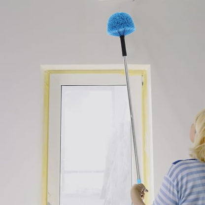 Healeved 2pcs Screw-on Cobweb Duster Heads Replacement for Ceiling Web Cleaner Brush, Blue Ball-Shaped Brush Heads for Indoor and Outdoor Use, Compatible with Threaded Extension Poles