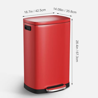ELPHECO LPHECO Kitchen Trash Can with Lid Soft Close, 13 Gallon / 50L Stainless Steel Pedal Garbage Can, Heavy-Duty Step Wastebasket with 20 Bags, Removable Bucket, Home Office, Kitchen, Scarlet Red - color: Scarlet Red