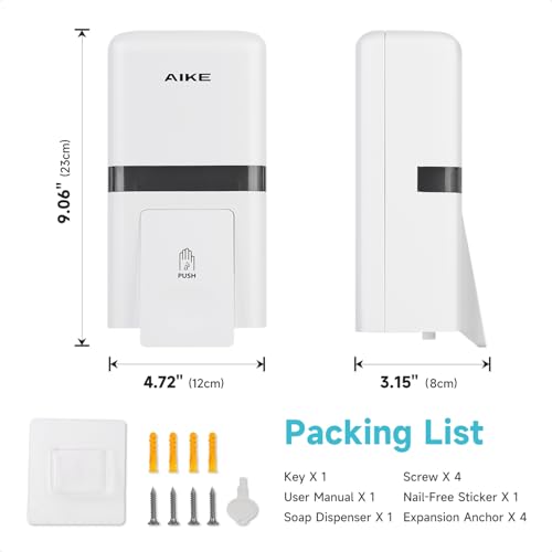 AIKE Wall Mount Liquid Soap Dispenser, 27oz Large Capacity with Extended Pump for Commercial Bathrooms,AK1008(White) - color: White