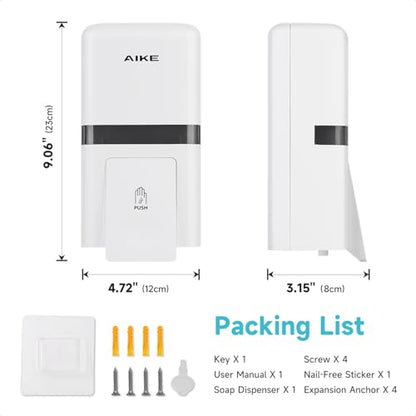 AIKE Wall Mount Liquid Soap Dispenser, 27oz Large Capacity with Extended Pump for Commercial Bathrooms,AK1008(White) - color: White