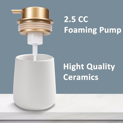 Soap Foaming Dispenser Ceramic with Easy-to-Press Pump Hand Foam Dispenser for Shampoo Bathroom Kitchen Hotel 12 oz - color: Foam-whitemattlegold