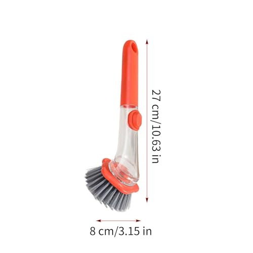 Dish Scrubber with Soap Dispenser | Ergonomic Cleaner Scrubber with Handle,Dish Cleaning Brush - for Pots Stoves Pans Kitchen Home Dorm Appliances Dishwashing - color: Orange