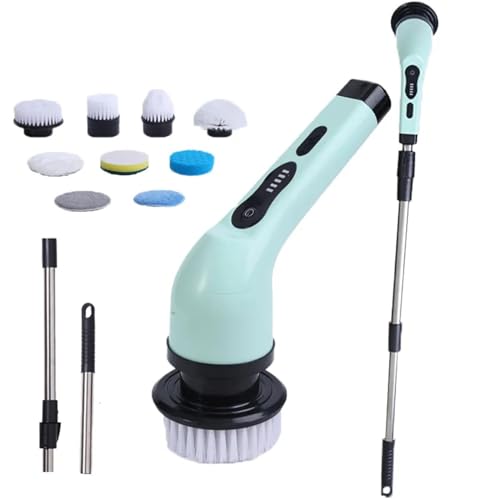 Cordless Electric Spin Scrubber, 360 Rotating Handheld Bathroom Scrubber with 9 Replaceable Cleaning Brush Heads 90Mins Work Time for Cleaning Kitchen,Tile,Tub Floor,Sink,Window,Stove(Green) - color: Green