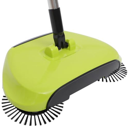Manual Push Floor Sweeper Broom, Hand Push Sweeper with Enclosed Dustpan Bin, 3‑in‑1 360° Rotating Floor Cleaning Brush Mop Machine Adjustable Handle Vacuum‑Free for Tile Hardwood Carpet Green