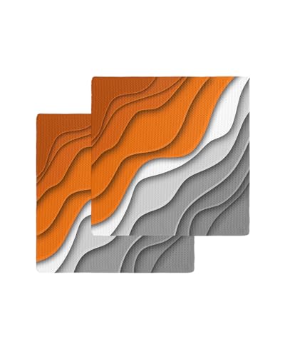 Ombre Orange Grey Dish Towels Set,Waffle Weave Kitchen Towels 2 Pieces,Microfiber Hair Face Bath Tea Towel Absorbent Quick Drying Cleaning Dish Cloths,Abstract Geometric White Modern Colored 12"x12" - color: Orange, size: 2PCS,12"x12"