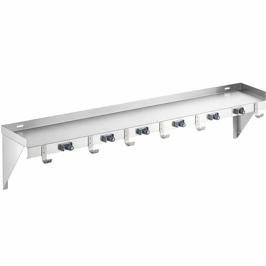 Stainless Steel Wall-Mounted Utility Shelf with Mop & Broom Holders, Cleaning Tool Organizer with Rag Hooks, Multiple Sizes (48 Inch) - size: 48 Inch
