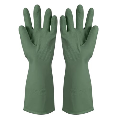 uxcell Rubber Cleaning Gloves, Reusable Household Dishwashing Long Rubber Gloves with Non-slip Grip - color: Dark Green, size: Large