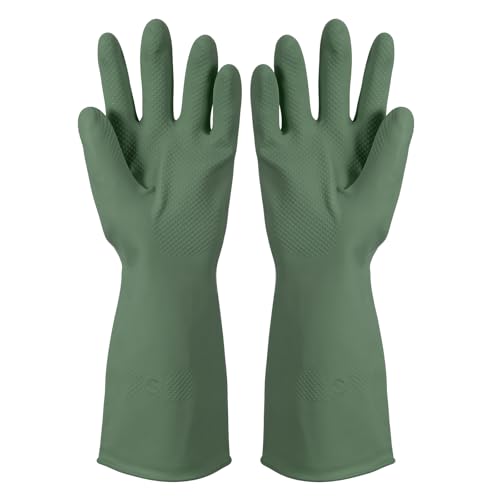 uxcell Rubber Cleaning Gloves, Reusable Household Dishwashing Long Rubber Gloves with Non-slip Grip - color: Dark Green, size: Small