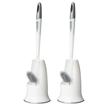 2 Pack Toilet Bowl Brush with Holder for Bathroom, Under-Rim Double Brush Head, Long Handle Household Cleaning Brushes Set (2 Pack Grey Brush with Holder) - color: 2 Pack Grey Brush With Holder
