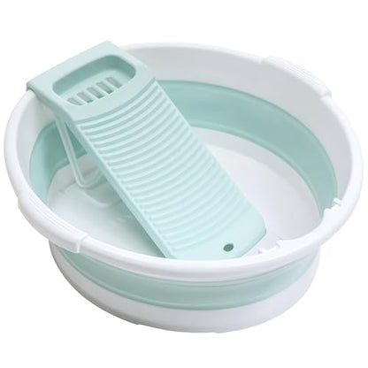 Large Washboard Basin for Hand Washing Clothes,Collapsible Basin for Hand Washing Clothes,Portable Laundry Basin,Wash tub Laundry with Scrubber (Light Green) - color: Light Green