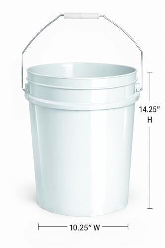 MKS Plastics 5-Gallon Gardening & DIY Bucket – Heavy Duty Garden Utility Pail, Food Grade BPA-Free Plastic, Metal Handle with Grip, Stackable, Made in USA – Natural (Blue Tint), 1 Pack