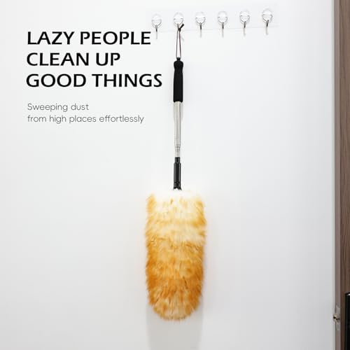 Extendable Cleaning Duster,66.9Inch Telescoping Feather Dusters with Stainless Steel Extension Pole for Cleaning High Ceiling Fan, High Ceilings,Furniture - size: 67.7inch
