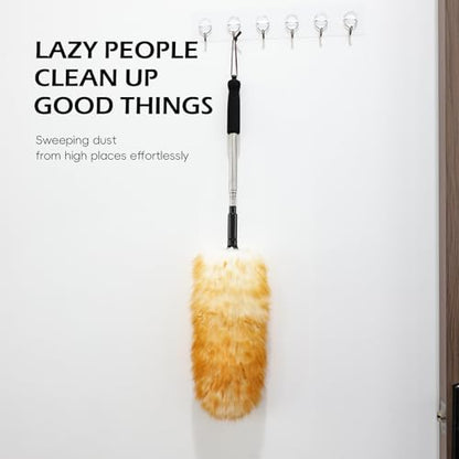 Extendable Cleaning Duster,66.9Inch Telescoping Feather Dusters with Stainless Steel Extension Pole for Cleaning High Ceiling Fan, High Ceilings,Furniture - size: 67.7inch