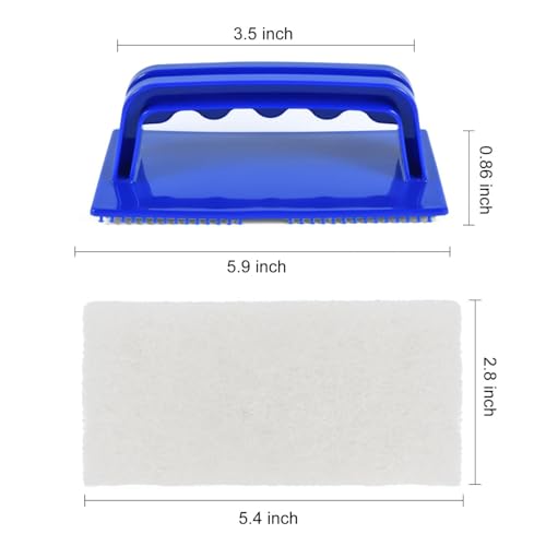YoleShy Shower Scrubber Non-Scratch Bathtub Scrubber Heavy Duty Scrub Pad with Handle for Bathroom Tile Bathtubs Shower Tile Sink Pool Tile Spas (Blue) - color: Blue