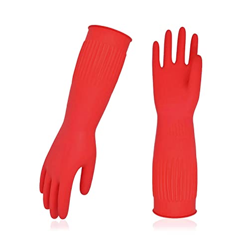 Vgo... 1-Pair Reusable Long Sleeve Thick Latex Dishwashing Gloves - Kitchen, Cleaning, Washing, Working, Painting, Gardening, Pet Care (Size M, Red, RB2143) - size: Medium