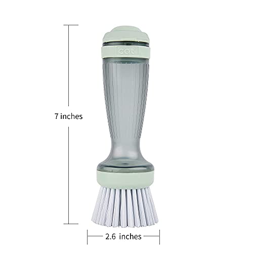 CQT Dish Brush with Soap Dispenser – One-Press Suds, Built-in Scrubbing Pad, Non-Slip Handle for Pots, Pans & Non-Stick Cookware – Includes 2 Refill Heads - color: Green