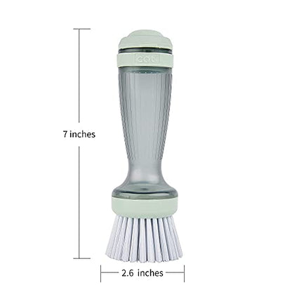 CQT Dish Brush with Soap Dispenser – One-Press Suds, Built-in Scrubbing Pad, Non-Slip Handle for Pots, Pans & Non-Stick Cookware – Includes 2 Refill Heads - color: Green
