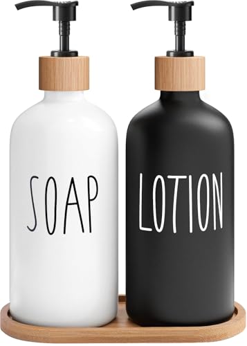 MOMEEMO Soap Dispenser Bathroom Set with Hand and Lotion Dispenser, Suitable for Bathroom Decor. (Black & White) - color: Sl Black White & Tray