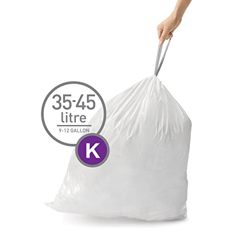 simplehuman Code K 60 Count Custom Fit Liners, Drawstring Kitchen Trash Bags, One-by-One Mess-Free Dispense, Extra Thick & Double Seamed, 50% PCR Plastic, 30-45 Liter / 8-12 Gallon, White - size: 60 Count (Pack of 1)