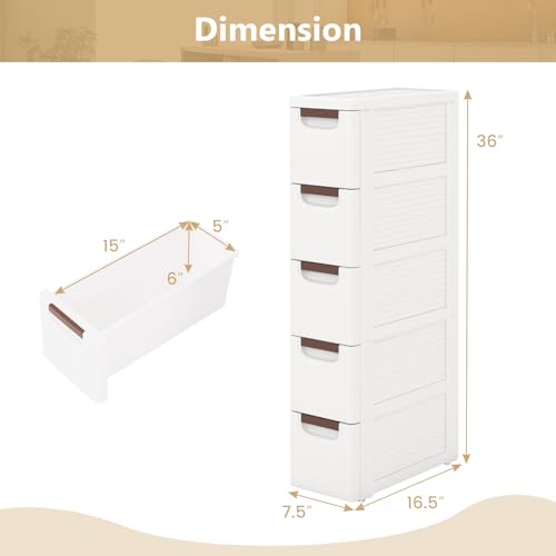 LOKO 5-Drawer Narrow Storage Cabinet, Slim Rolling Cart, Mobile Plastic Cart Container with Pull Handles, Built-in Wheels, for Living Room, Kitchen, Bathroom, Office (7.5"x16.5"x36" (5 Drawer)) - size: 7.5"x16.5"x36" (5 Drawer)