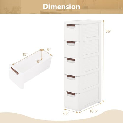 LOKO 5-Drawer Narrow Storage Cabinet, Slim Rolling Cart, Mobile Plastic Cart Container with Pull Handles, Built-in Wheels, for Living Room, Kitchen, Bathroom, Office (7.5"x16.5"x36" (5 Drawer)) - size: 7.5"x16.5"x36" (5 Drawer)