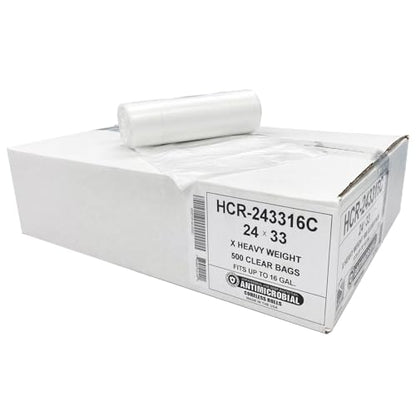 Aluf Plastics High Density Trash Bags, 12-16 Gallon, 500 Count, 16 Micron (eq), 24" x 33", Clear, For Bathroom, Office, Industrial, Commercial, Janitorial, Municipal, & Recycling - color: Clear, style: 12-16 Gal, 16 Micron Equiv, 500 Count