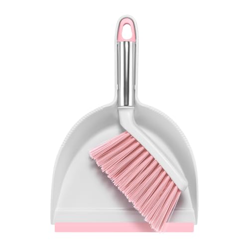 NACENA Mini Broom and Dustpan Set, Small Dust Pan and Brush Set with Handle Dustpan Teeth for Cleaning Hair Suitable for Office Desks Drawers Sofas Outdoor Camping, Pink - color: Pink, size: 1 Pack