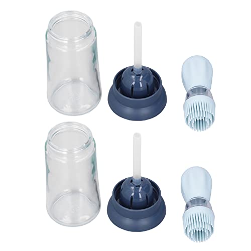2pcs Oil Container with Silicone Brush Oil Dispenser Bottle for Kitchen Grilling Baking Cooking (Blue) - color: Blue