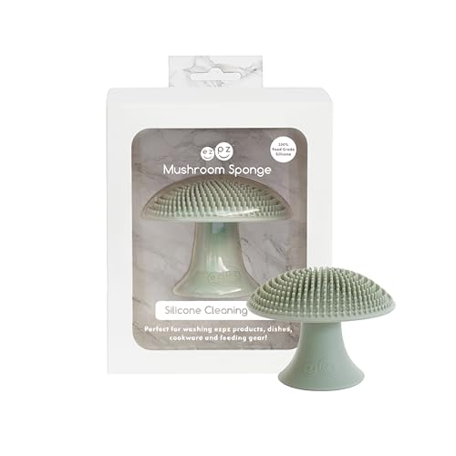 ezpz Mushroom Sponge (Sage) - Odor-Resistant Kitchen Sponge with Soft Bristles, Non-Slip Handle, Suction Base - Gently Cleans Pans, Dishes and Feeding Gear - color: Sage