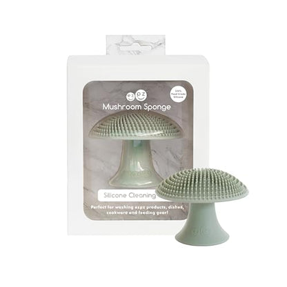 ezpz Mushroom Sponge (Sage) - Odor-Resistant Kitchen Sponge with Soft Bristles, Non-Slip Handle, Suction Base - Gently Cleans Pans, Dishes and Feeding Gear - color: Sage