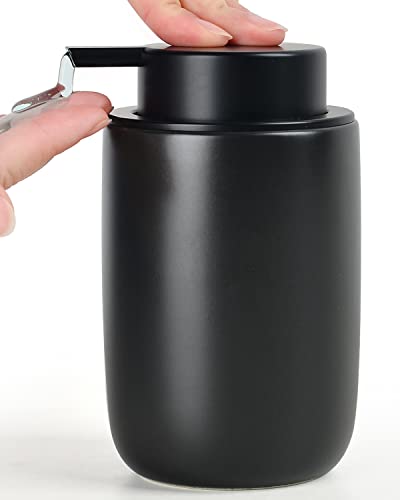 BosilunLife Lotion Pump Dispenser - Matte Black Soap Dispenser Bathroom Ceramic Dish Liquid Soap Dispenser for Kitchen, Bathroom Countertop Soap Dispensers - color: Black-liquid Pump