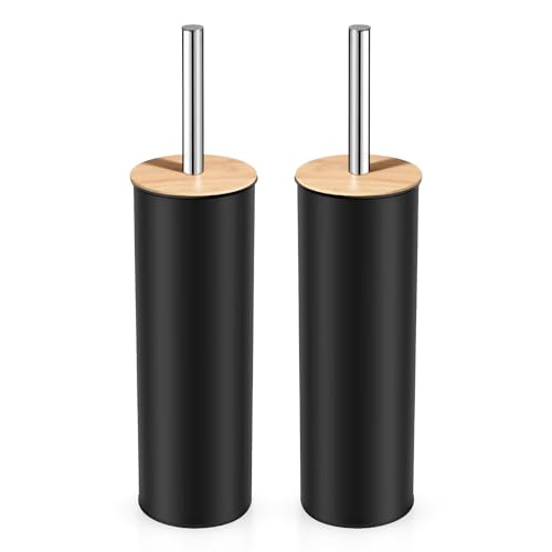 Compact Toilet Brush and Holder 2 Pack,SetStainless Steel Handle Toilet Brush,Deep Cleaning,Durable Nylon bristles,Splash-Proof Design(White&Black)