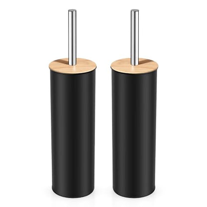Compact Toilet Brush and Holder 2 Pack,SetStainless Steel Handle Toilet Brush,Deep Cleaning,Durable Nylon bristles,Splash-Proof Design(White&Black)