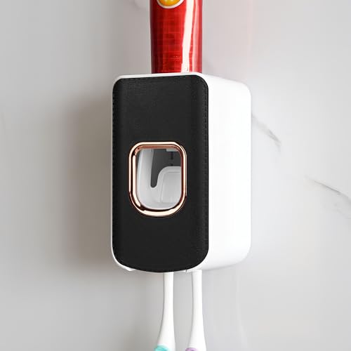2 Slot Plastic Toothbrush Holder and Toothpaste Dispenser Wall Mounted, Automatic Toothpaste Squeezer, 2 in 1 Tooth Brush Toothpaste Organizer for Shower (Black) - color: Black - Type B, size: 1