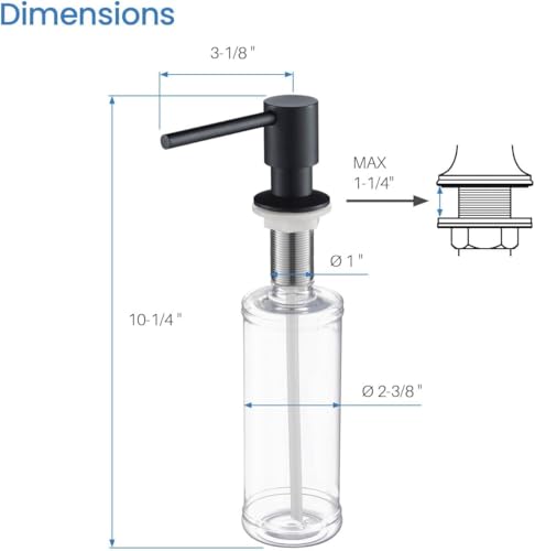 KIBI Kitchen Sink Soap Dispenser | 8.5 oz Countertop Refillable Bottle | Easy Top Refill Pump | Durable Brass Build with Rust-Resistant Finish | Perfect for Kitchen, Bar, Laundry (Matte Black) - color: Matte Black