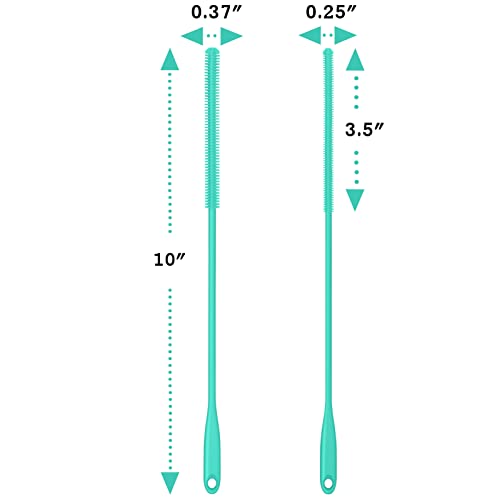 Silicone Straw Brush 4 Pack - (2 Small, 2 Wide) - 10 Inches Reusable Straw Cleaner, Pipe Cleaners, Straw Cleaning Tool for Drinking Straws, Pipes, Tubes, Glass and Detailing (Teal) - color: Teal