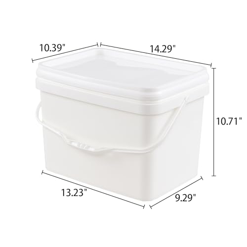 5 Gallon Rectangular White Food Grade Bucket with Handle, Set of 4 | Reusable White Plastic Bucket Set, Plastic Handles, Easy Stack and Store, for Camping, Fishing, Home Organization - size: 5 gallon, style: Rectangular