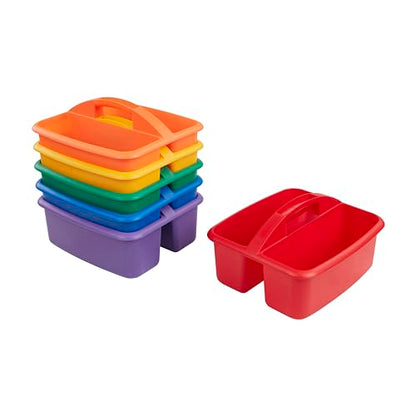 ECR4Kids 2-Compartment Large Plastic Caddy, Multipurpose Organization, Primary, 6-Pack - color: Primary