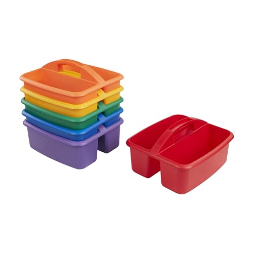 ECR4Kids 2-Compartment Large Plastic Caddy, Multipurpose Organization, Primary, 6-Pack - color: Primary
