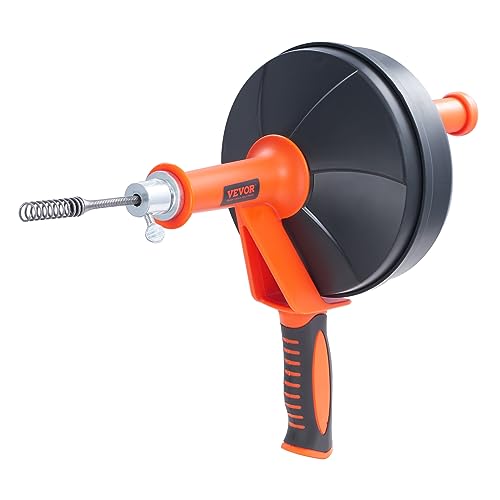 VEVOR Drain Auger 25Ft, Plumbing Snake with Drill Attachment, Plumbers Snake Drain Clog Remover for Kitchen Bathroom Shower Sink with Protective Hose and Gloves - style: Manual-Feed