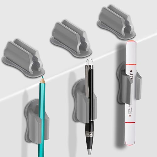 Adhesive Pen Holder for Wall Pencil Holder for Desk Organizer, 6Pack Silicone Pen Holders for Clipboard, Marker Holder Sticky Pen Holder for Desk, Office Supplies Stylus Holder Pen Organizer (6 grey) - color: 6 grey